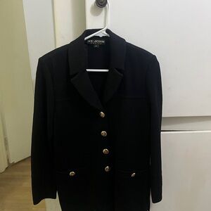 St. John Basics Black Santana Knit Cardigan Jacket with Gold Buttons